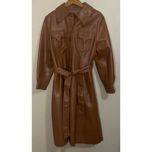 Vintage 70's Montgomery Ward Long Coat Size 20.5 Belted Retro Manmade Fabric
